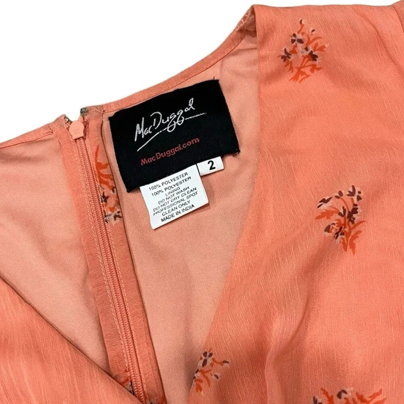 Mac Duggal Apricot Floral Print Ruffle Tiered Cottagecore Midi Dress 2 - Picture 5 of 5